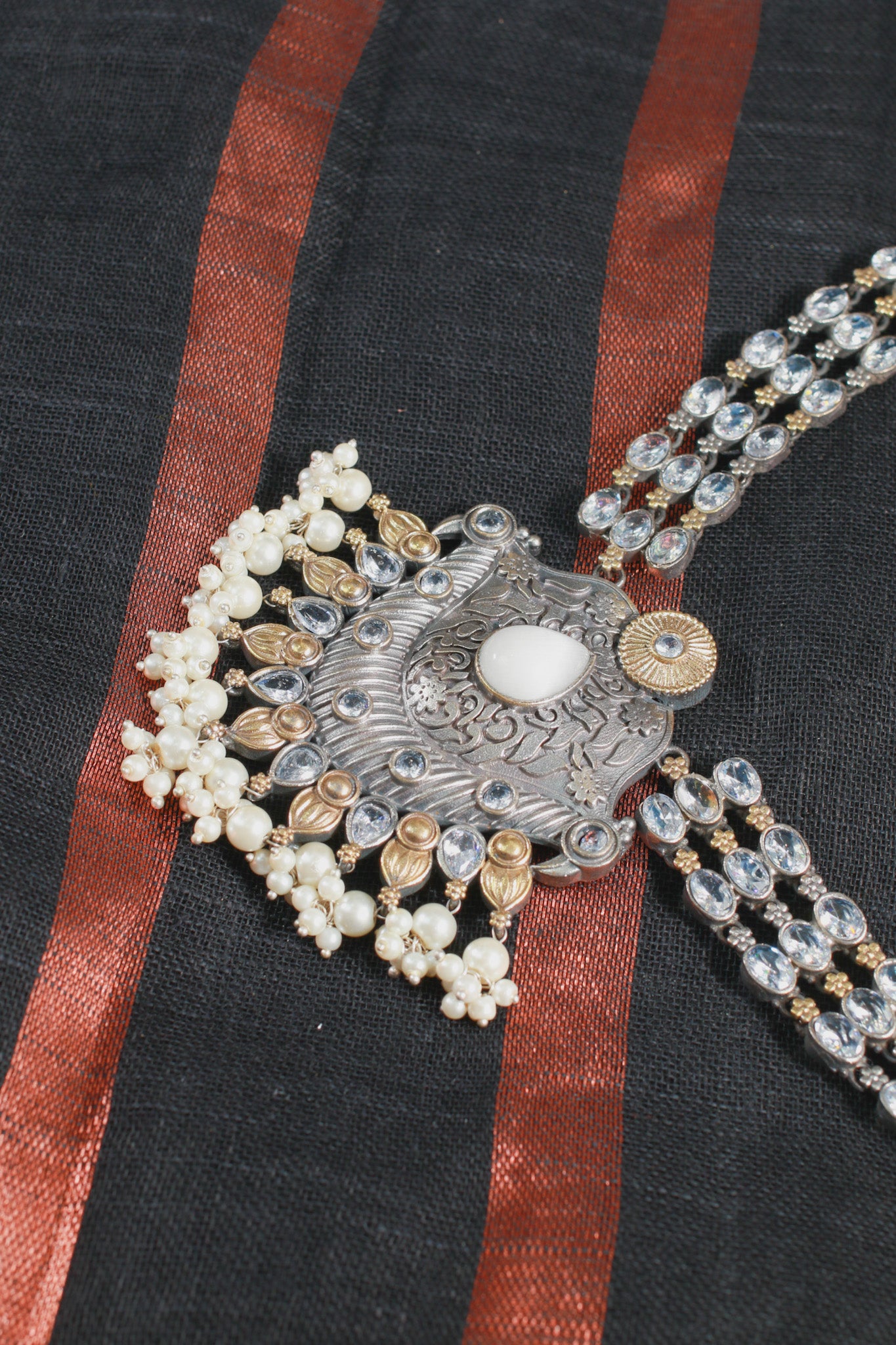 Royal Oxidised Kundan Style Necklace Set with Earrings for Women