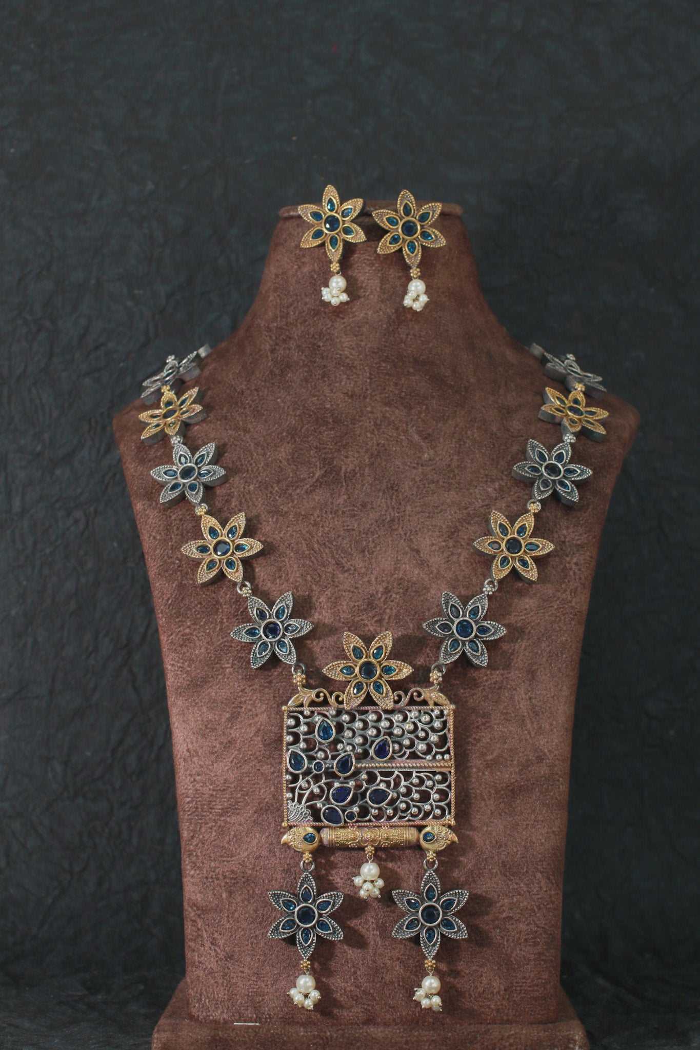 Elegant Silver Replica Necklace Set with Earrings for Women