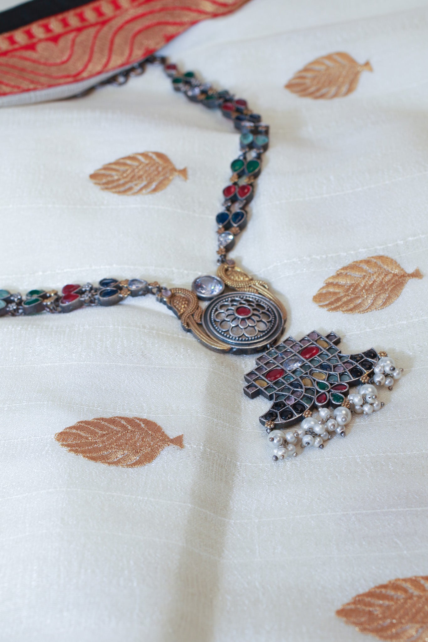 Ethnic Silver Replica Peacock Pendant Necklace for Women