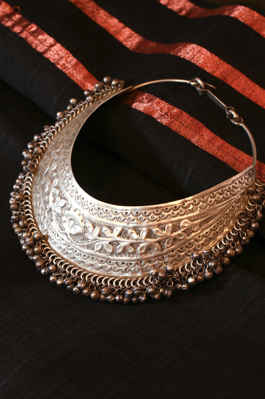 Oxidised Tribal Silver Collar Necklace for Women