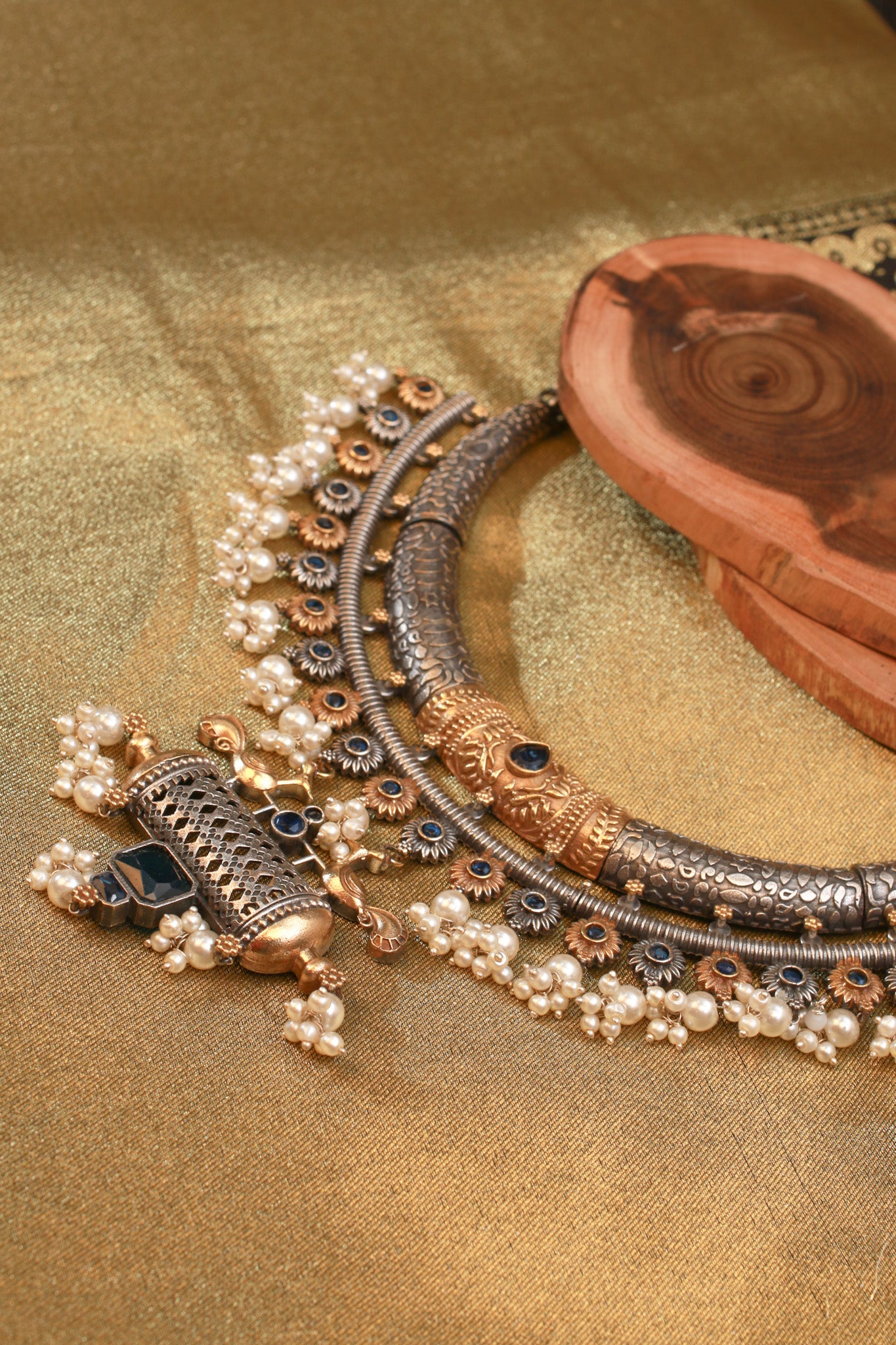 Antique Oxidised Silver Choker Necklace Set with Earrings for Women