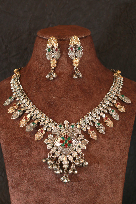 Vintage Multicolor Floral Pendant Necklace Set with Earrings for Women