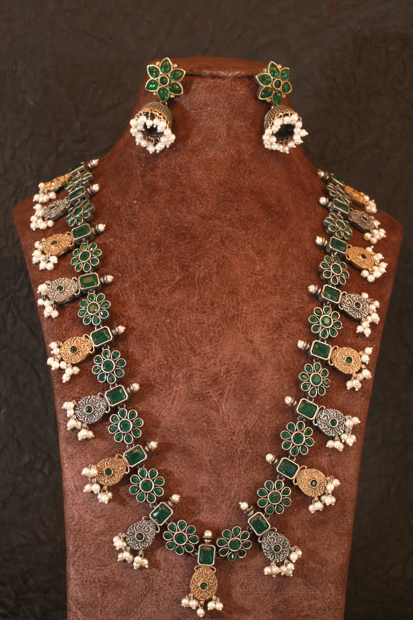 Green and Gold Tribal Pendant Necklace for Women