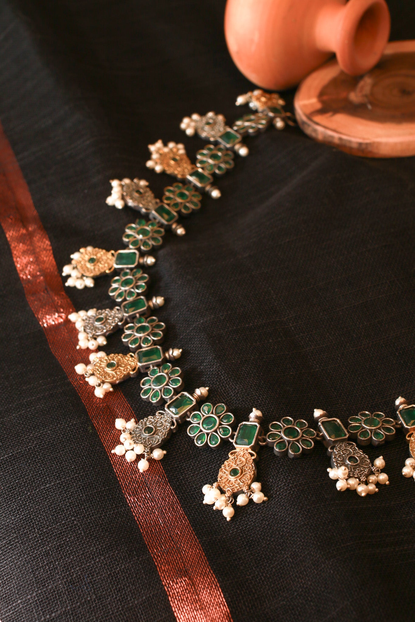 Green and Gold Tribal Pendant Necklace for Women