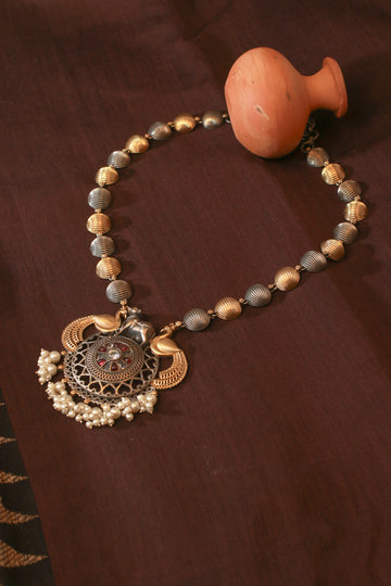 Dual Tone Beaded Elephant Pendant Replica Necklace for Women