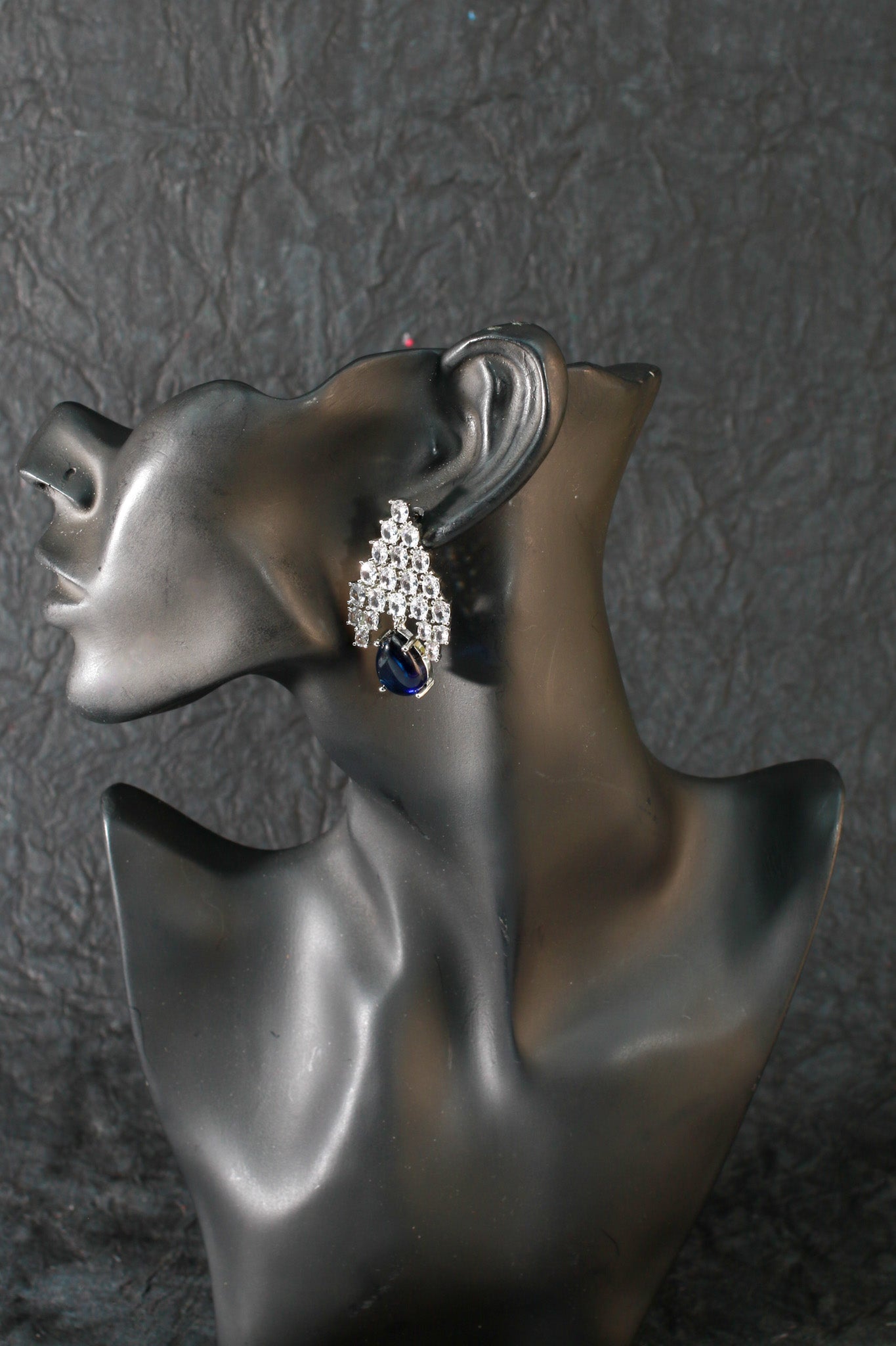 Chandelier Silver Earrings with Black Drop