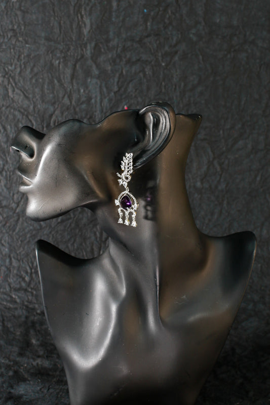 Vintage Scroll Drop Earrings with Purple Stones