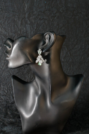Floral Drop Earrings with Mint Green Gemstone & Pave CZ – Designer Statement Jewelry