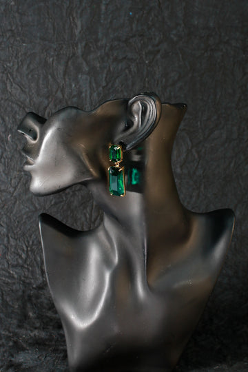 Emerald Green Double Drop Stud Earrings