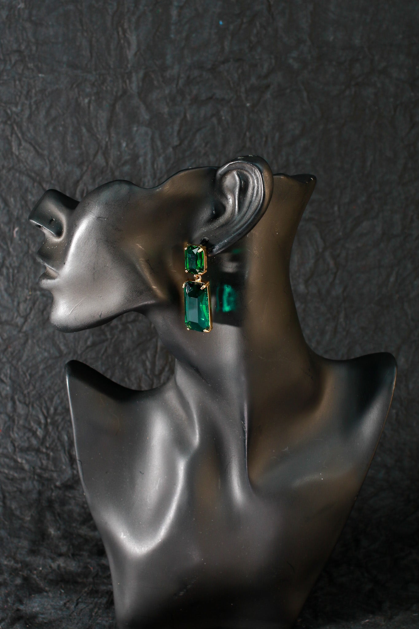 Emerald Green Double Drop Stud Earrings