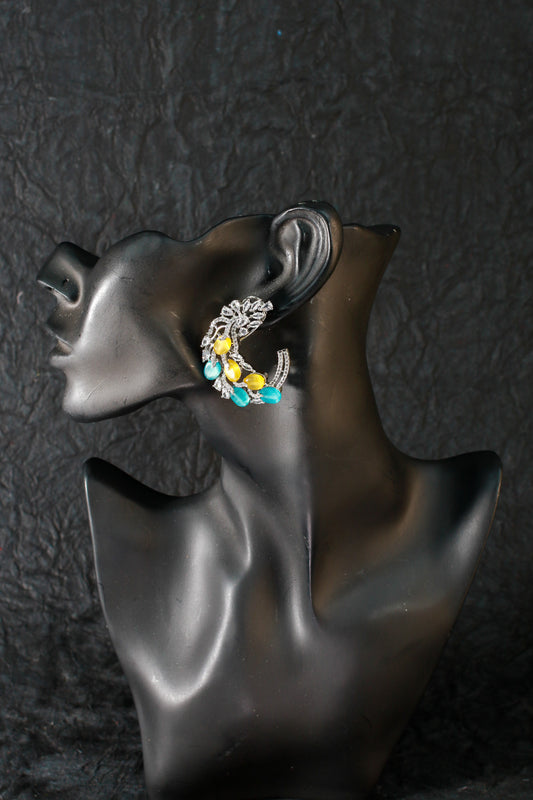 Blue & Yellow Leaf Cluster Earrings