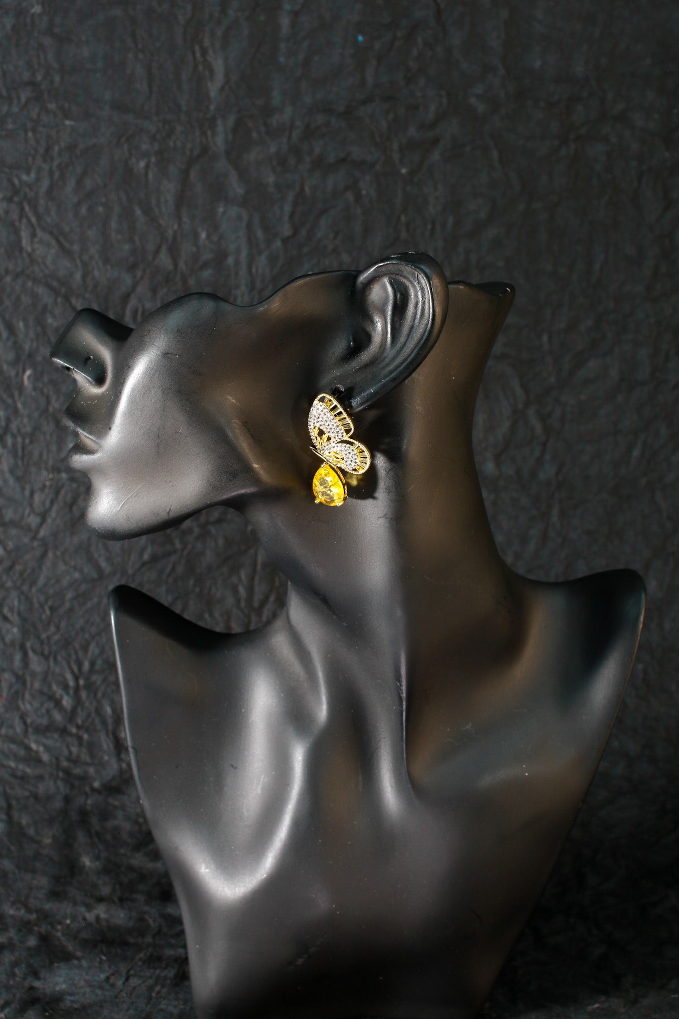 Yellow Butterfly Drop Earrings with CZ