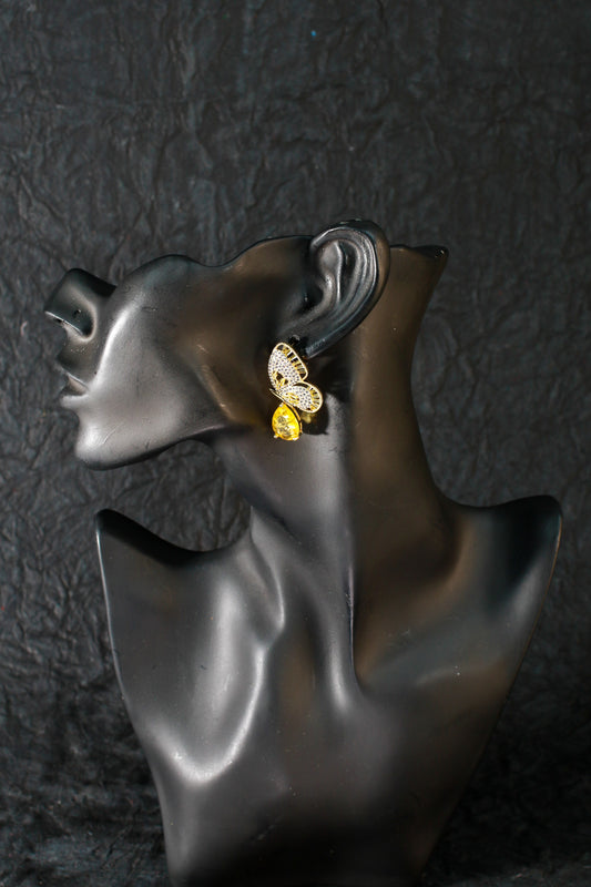 Yellow Butterfly Drop Earrings with CZ