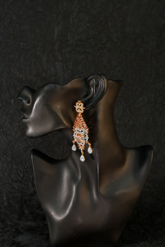 Premium AD Earrings with Amber Marquise & Princess Cut Stones