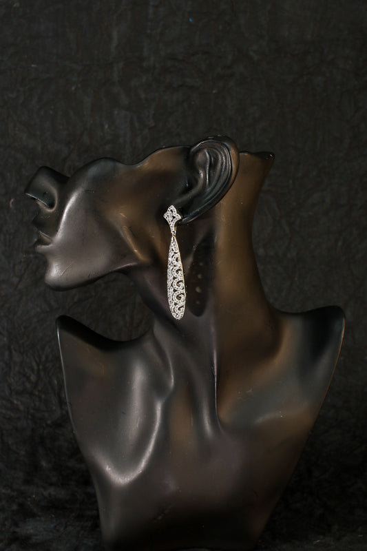 Silver Textured Long Drop Earrings