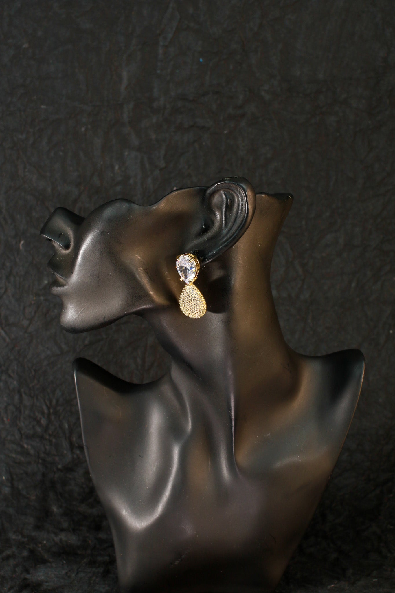 Gold Teardrop CZ Drop Earrings