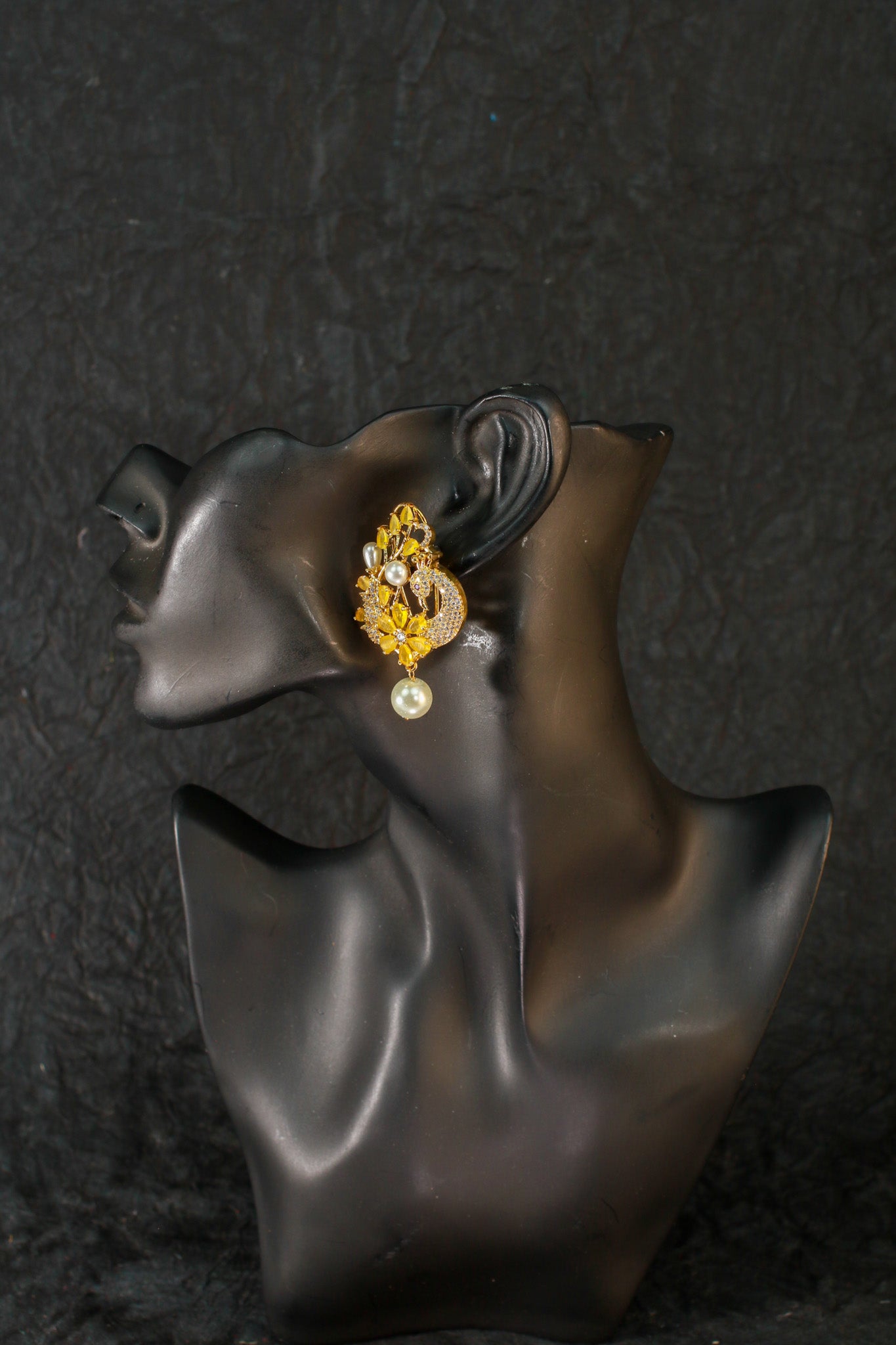 Floral Pearl Drop Gold Finish Premium AD Earrings