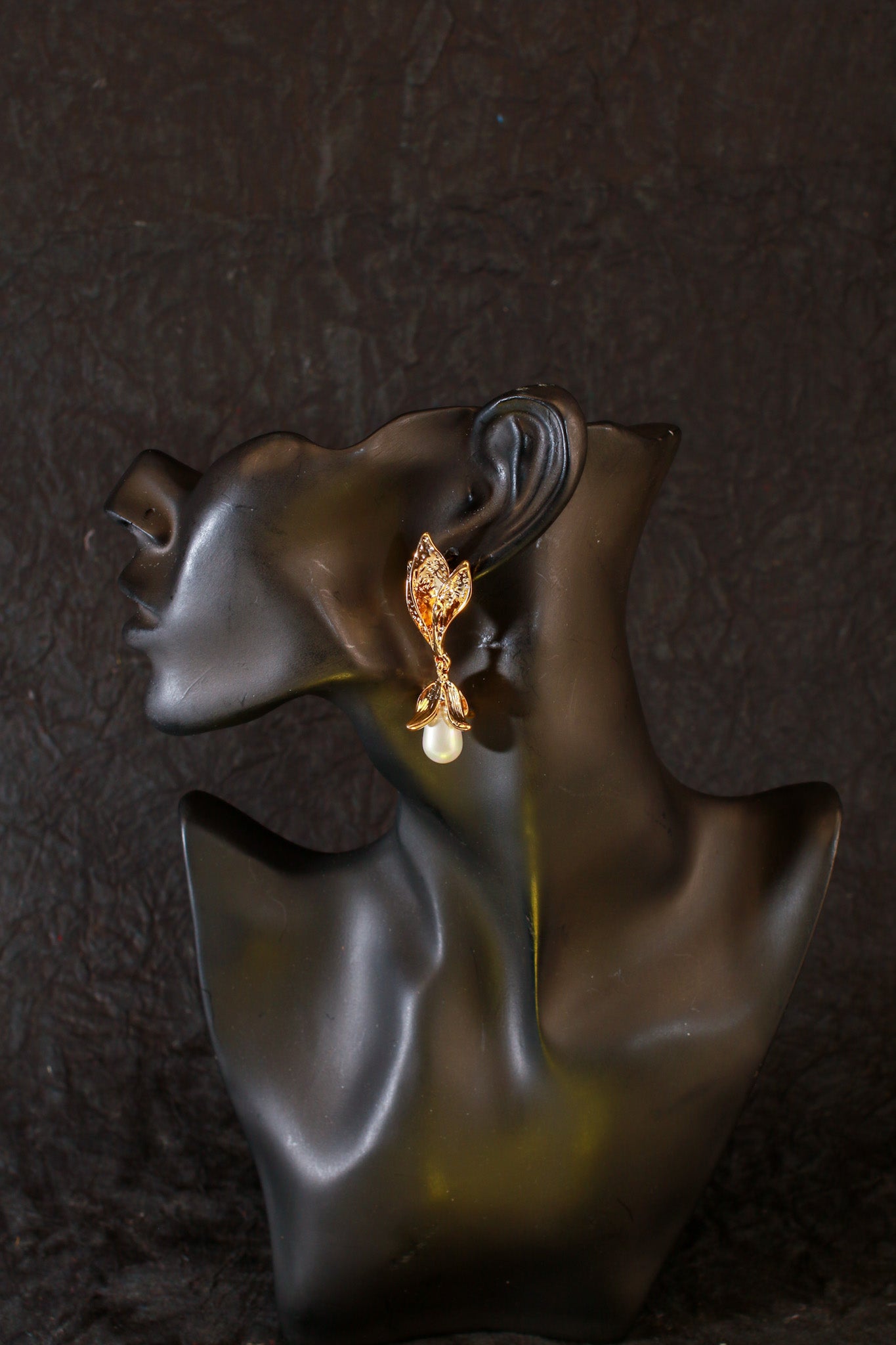 Floral Pearl Drop Gold Earrings