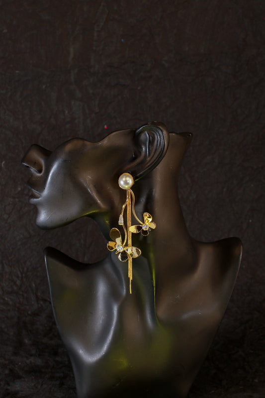 Butterfly Drop Earrings with Pearls – Anti-Tarnish Gold Finish