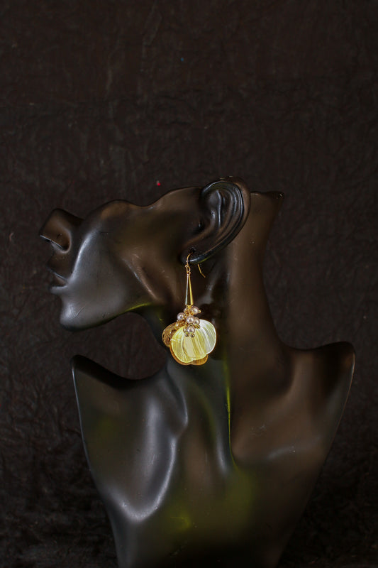 Pearl Cluster & Shell Charm Gold Dangle Earrings – Anti-Tarnish Fashion Jewelry