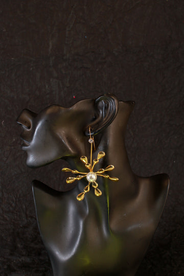 Golden Pearl Burst Statement Earrings | Anti-Tarnish Fashion Jewelry