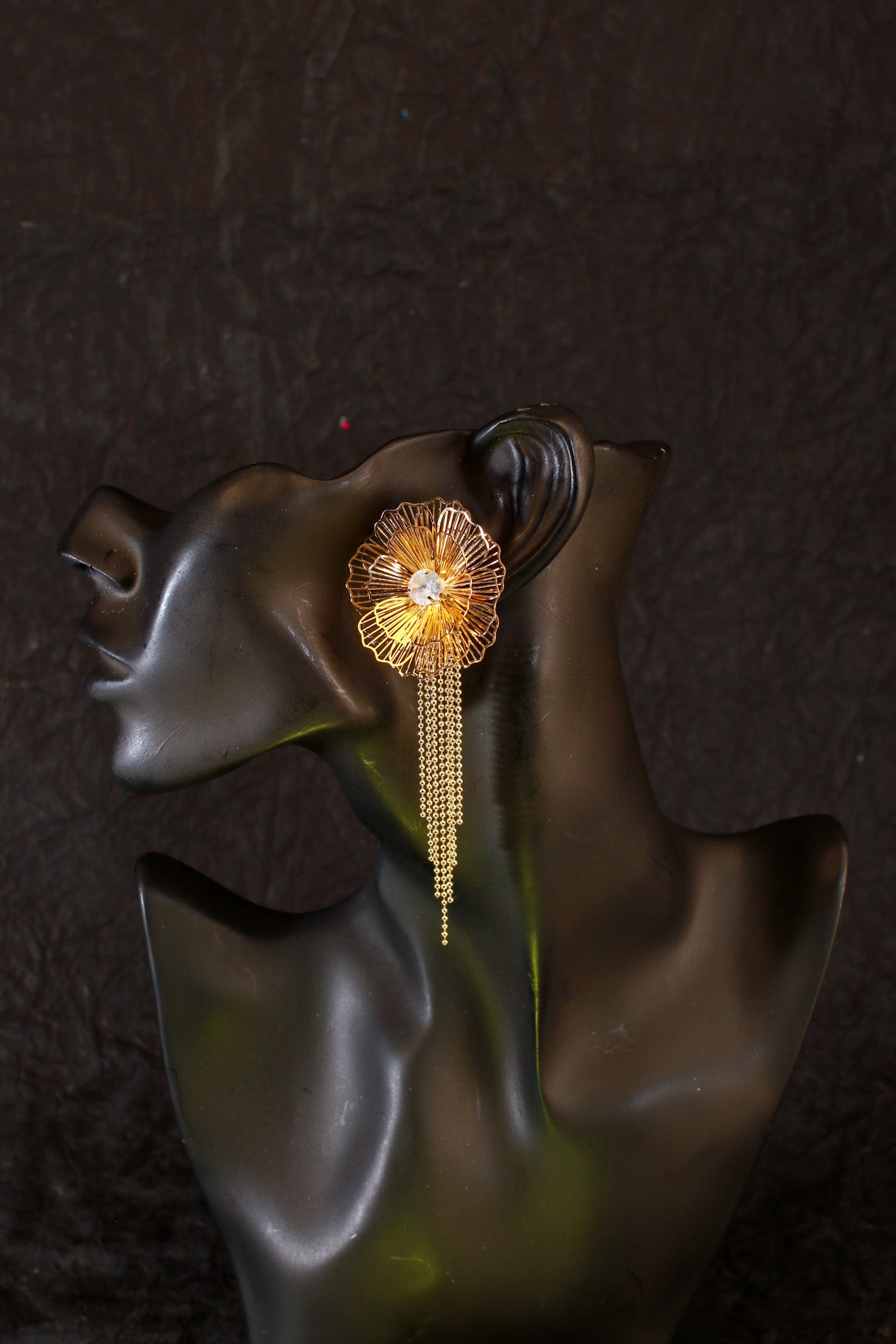 Statement Flower Dangle Earrings with Crystals