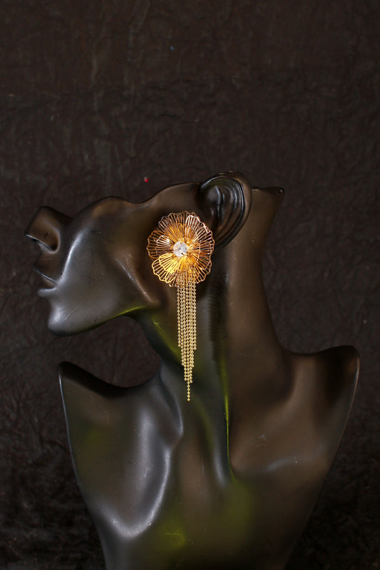 Statement Flower Dangle Earrings with Crystals