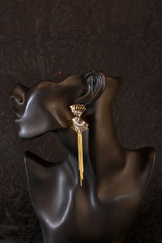 Fan-Shaped Long Tassel Earrings – Gold Anti-Tarnish Statement Jewelry