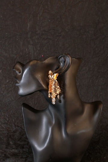 Butterfly Sequin Mesh Drop Earrings – Crystal Teardrop Details