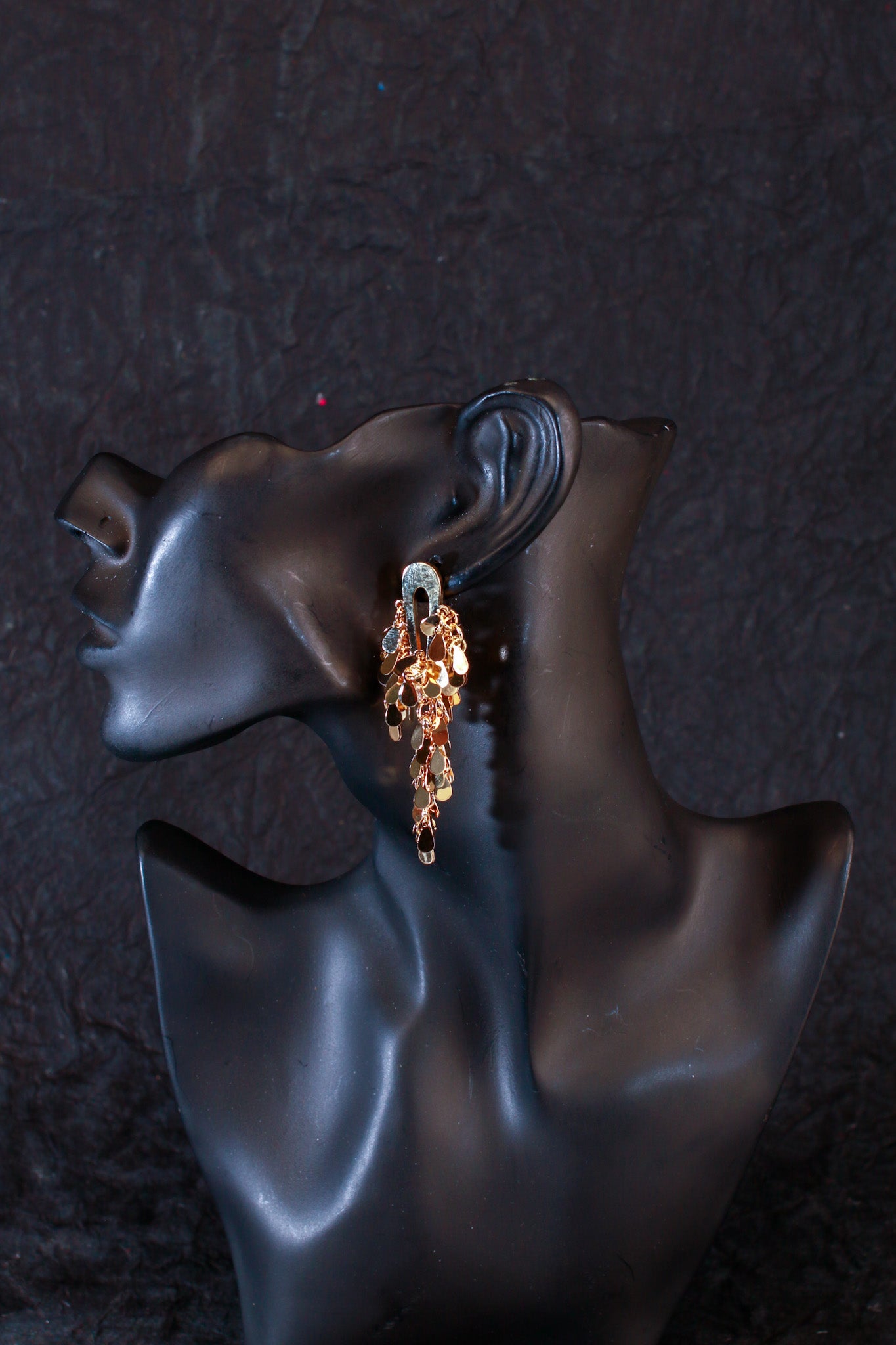 Gold Cluster Drop Earrings with Textured Discs