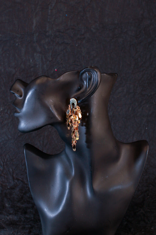 Gold Cluster Drop Earrings with Textured Discs