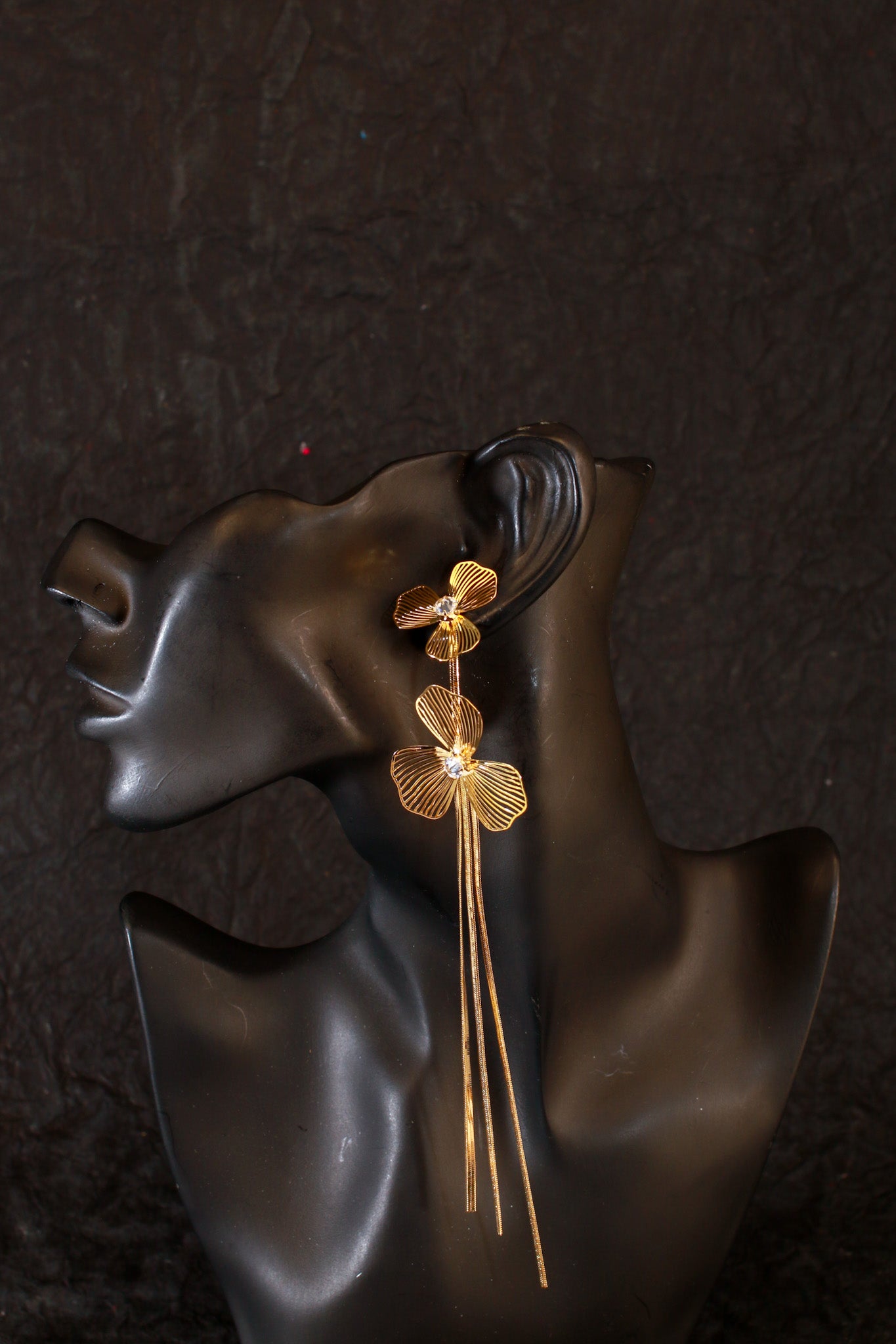 Floral Gold Wire Drop Earrings with Crystal Center – Lightweight Anti-Tarnish Design