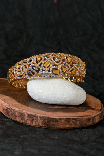 Wide Gold Bangle with Yellow CZ Cluster