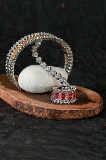 Gold AD Bracelet with Attached Finger Ring | Bridal Hand Accessory