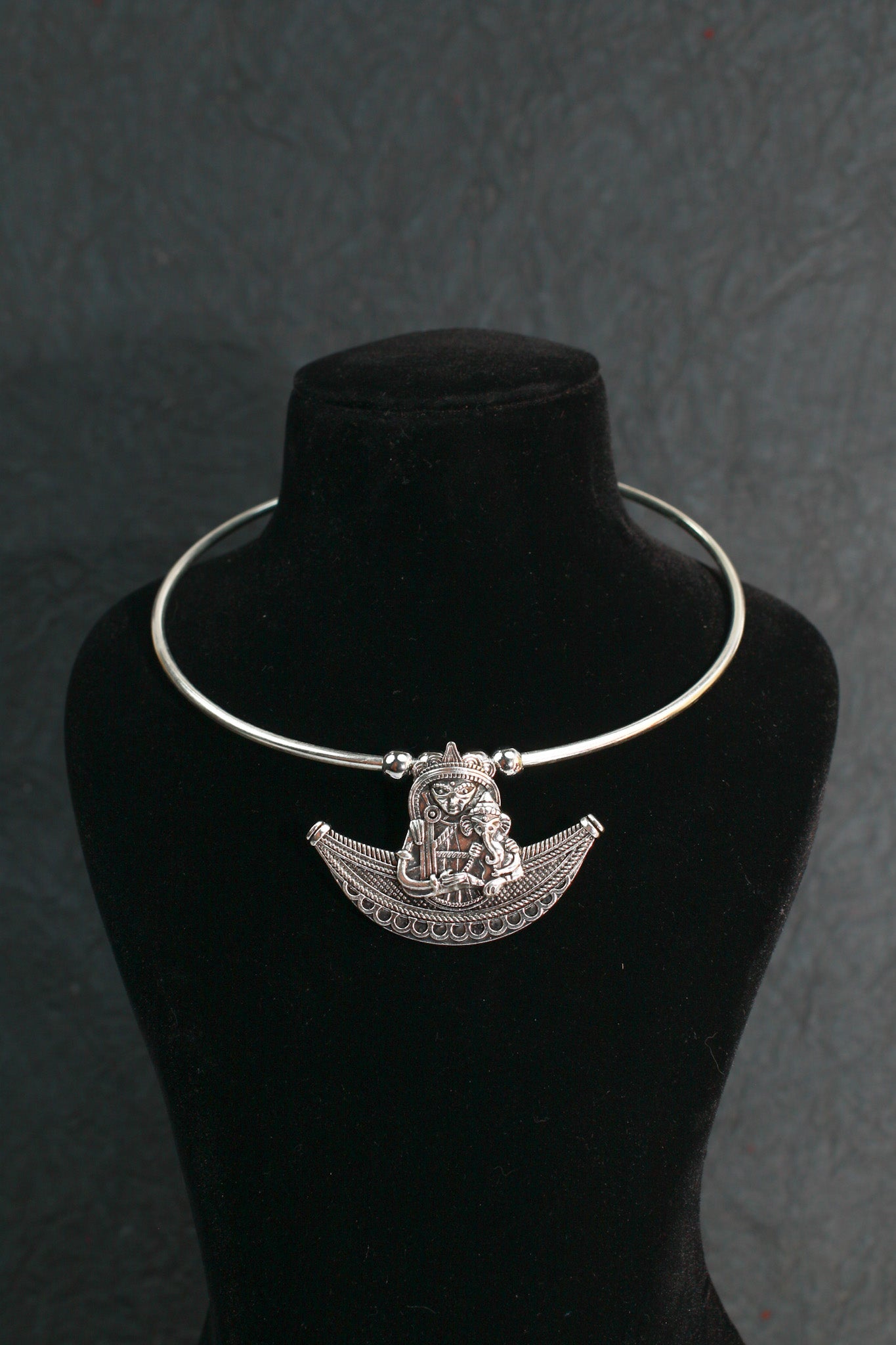 Oxidised German Silver Hansli Necklace with Goddess Motif Pendant