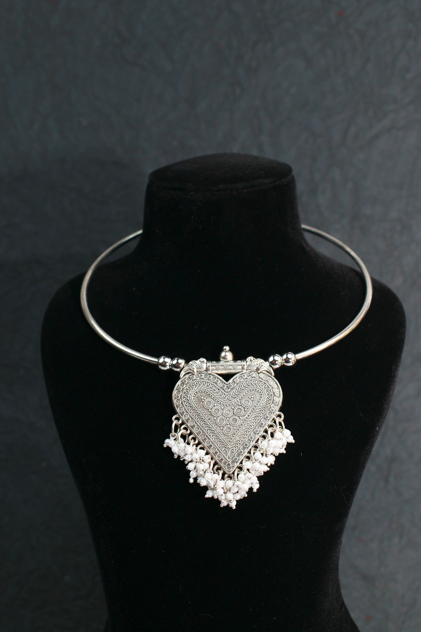 Oxidised German Silver Hansli Necklace with Heart Shaped Pendant
