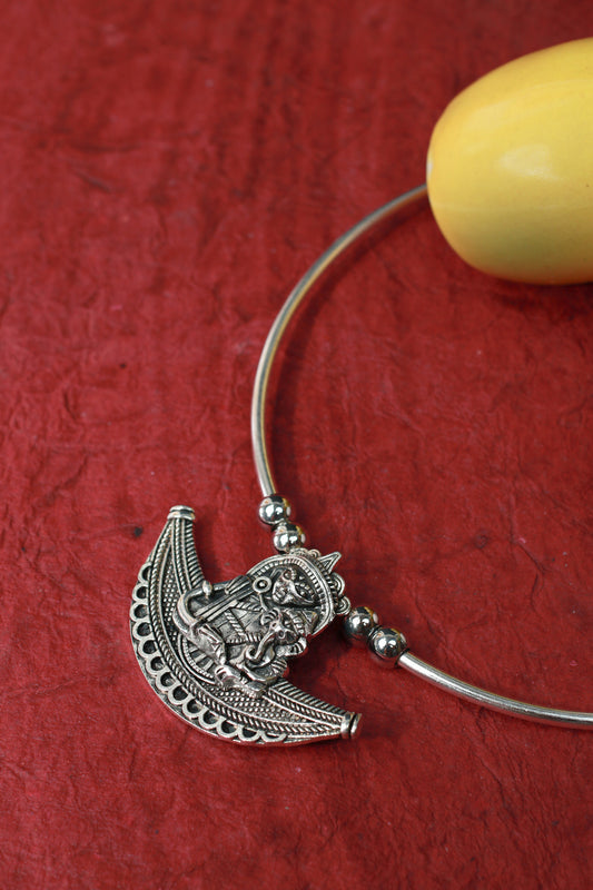 Oxidised German Silver Hansli Necklace with Goddess Motif Pendant