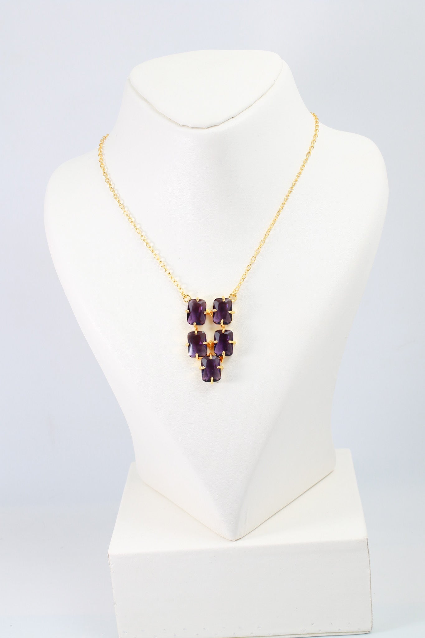 Amethyst Stone Cluster Pendant Necklace | Gold - Plated Brass, Anti - Tarnish - Maxiblink