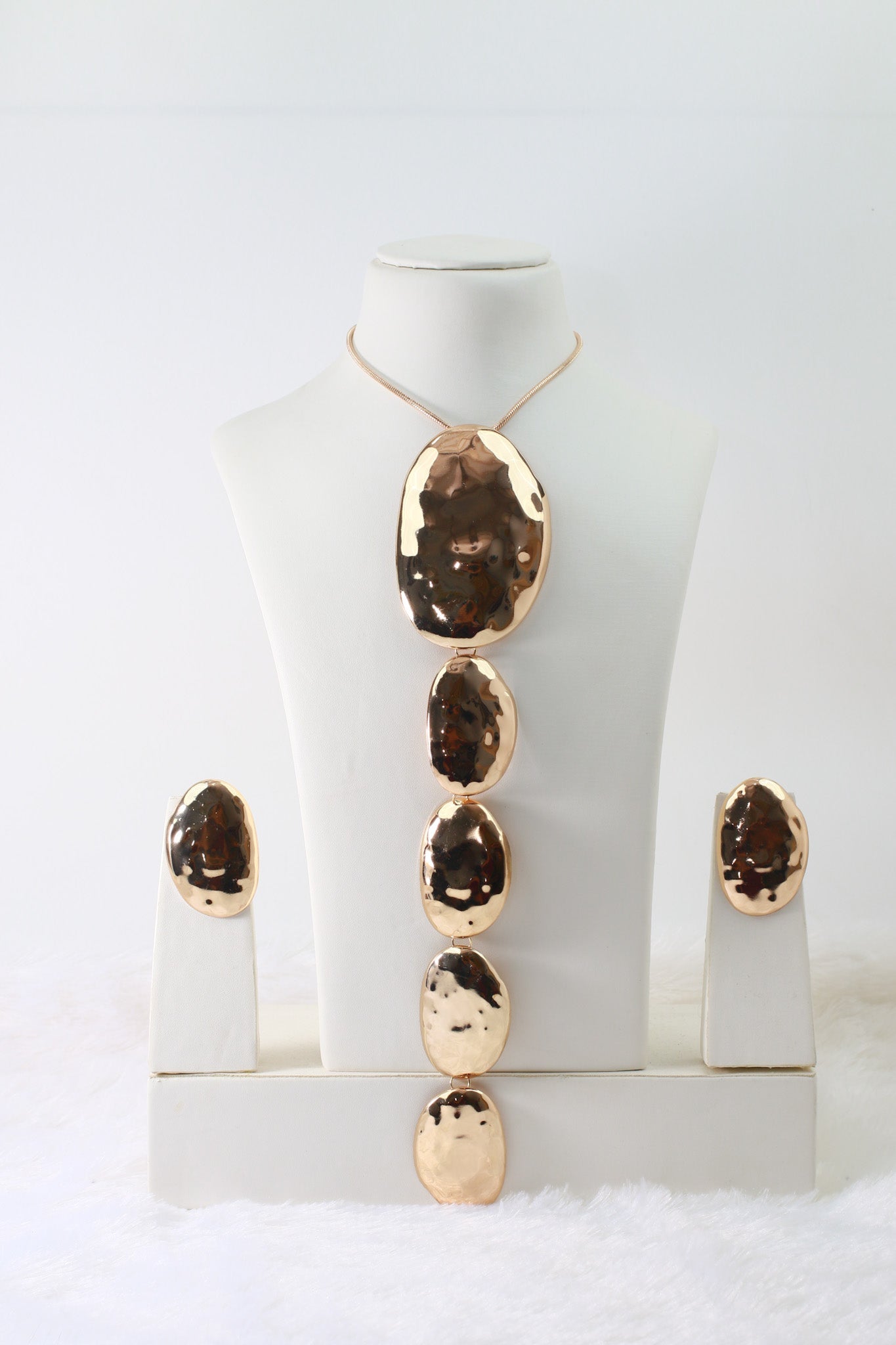 Anti‑Tarnish Long Hammered Gold Pendant Necklace Set with Earrings – Designer Premium Statement Jewellery - Maxiblink
