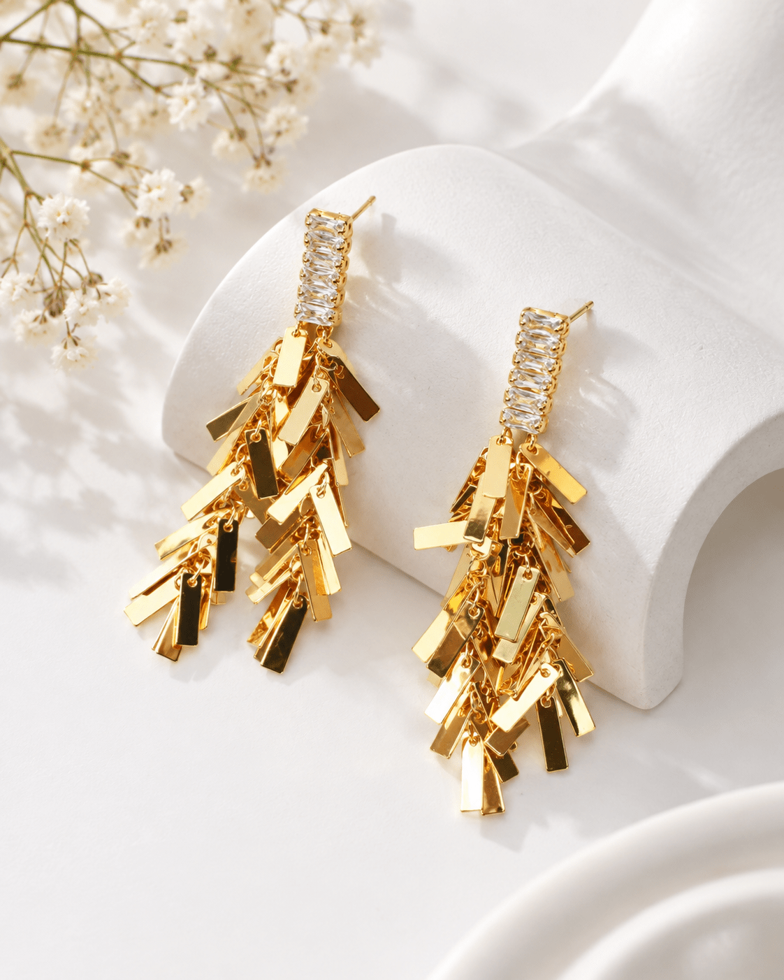 Baguette Fringe Bar Drop Earrings - Maxiblink