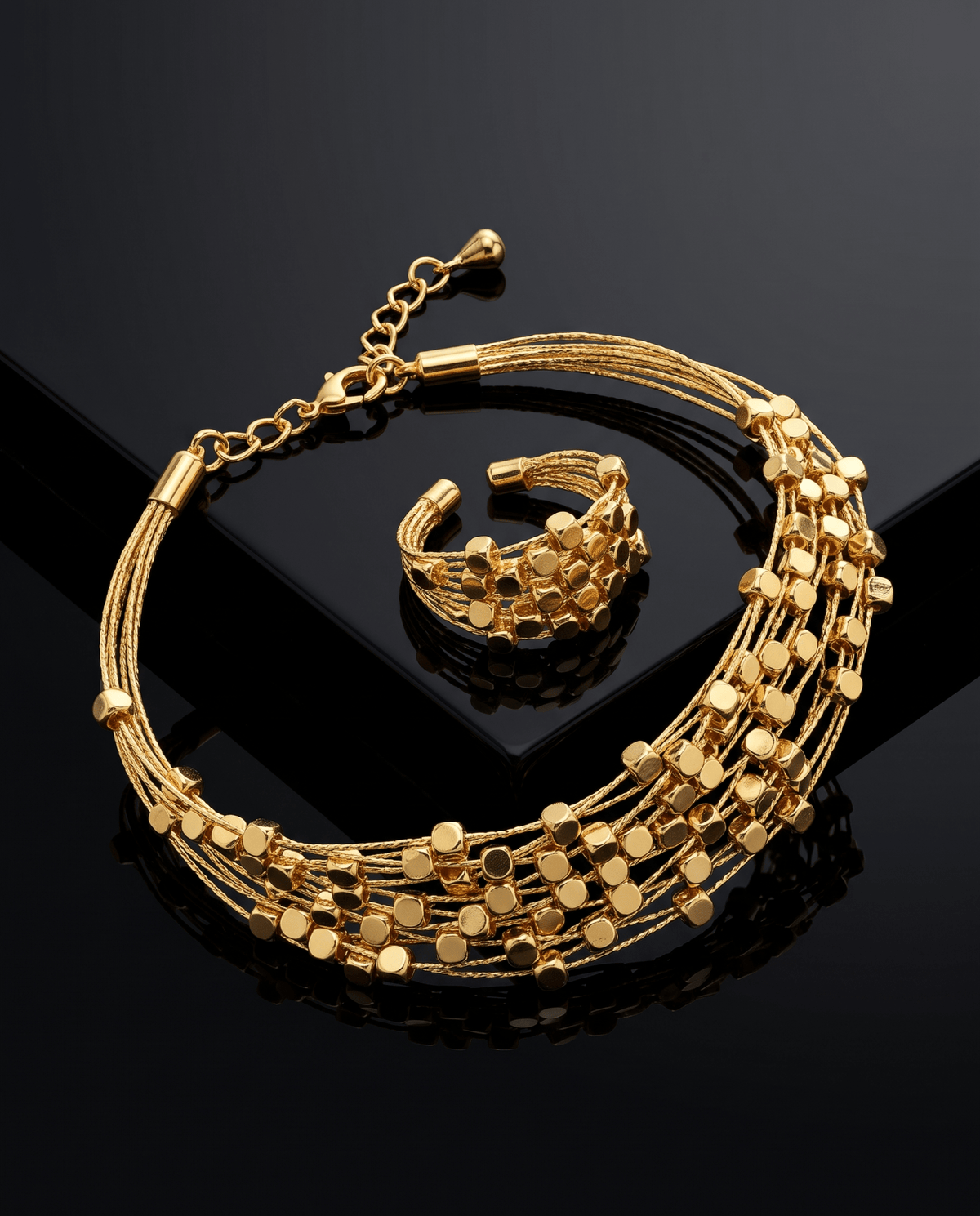 Beaded Multi-Strand Bracelet & Ring Set - Maxiblink