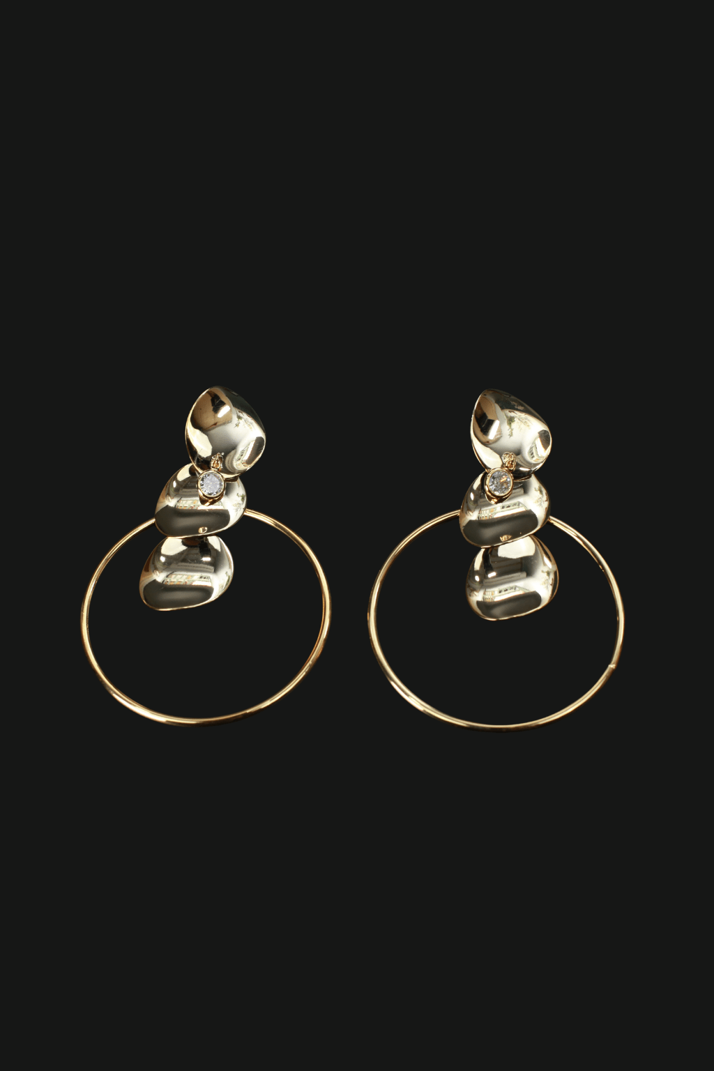 Bold Textured Gold Disc Earrings with Crystal Drop – Statement Fashion Jewelry - Maxiblink