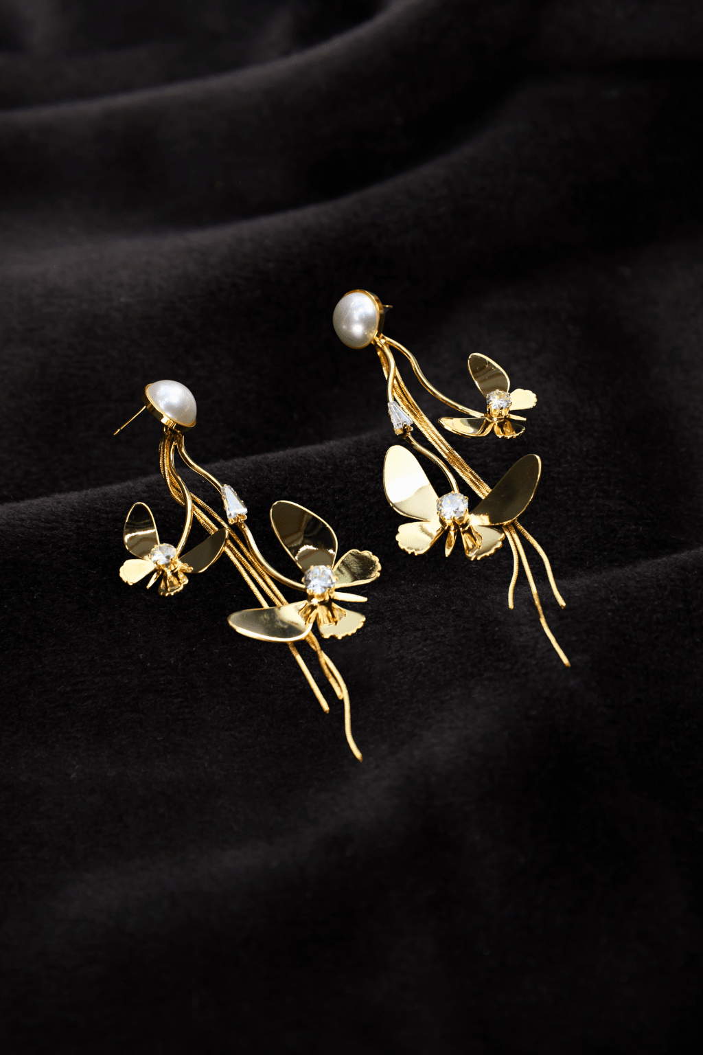 Butterfly Drop Earrings with Pearls – Anti - Tarnish Gold Finish - Maxiblink
