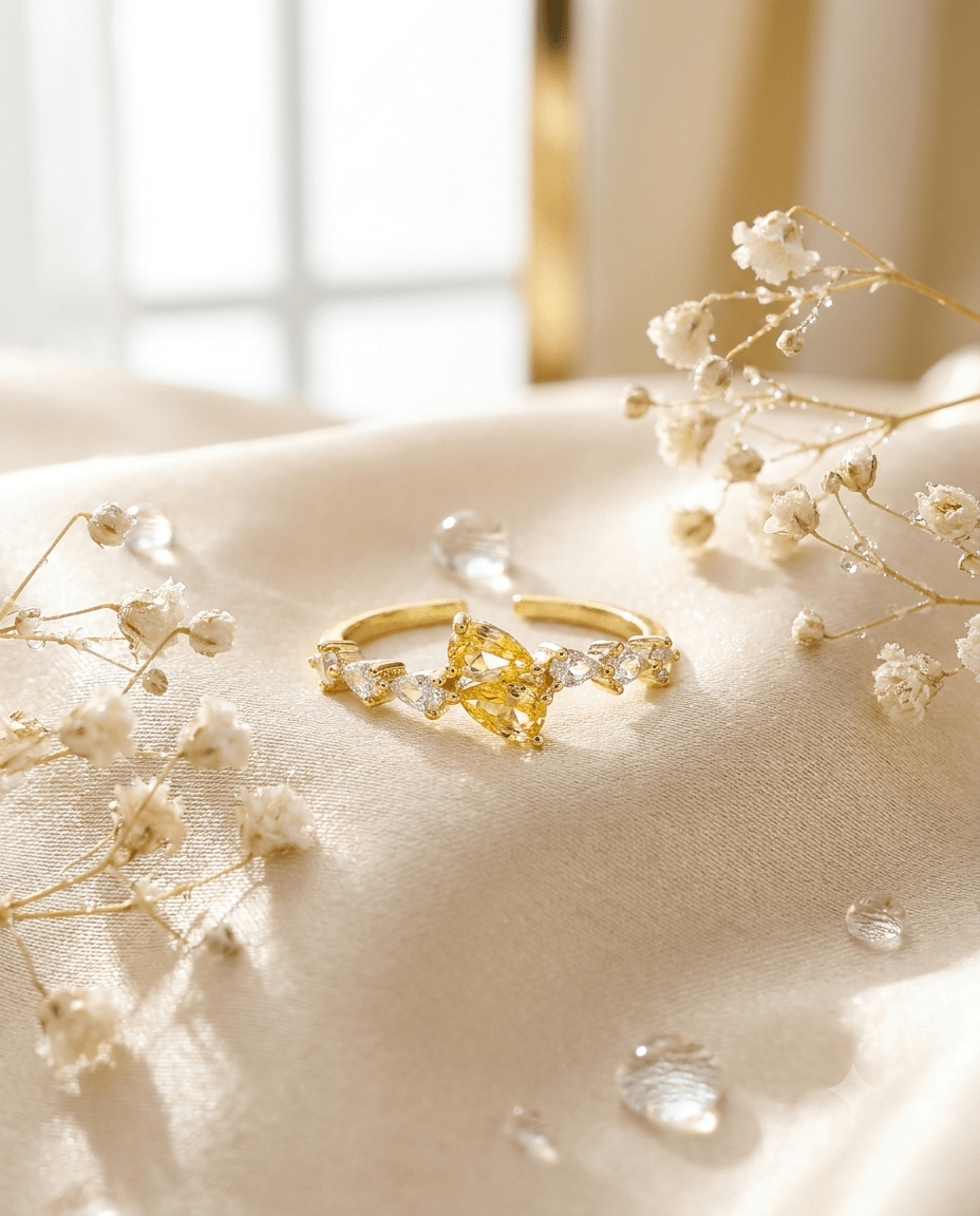 Citrine Pear Crystal Adjustable Ring - Maxiblink