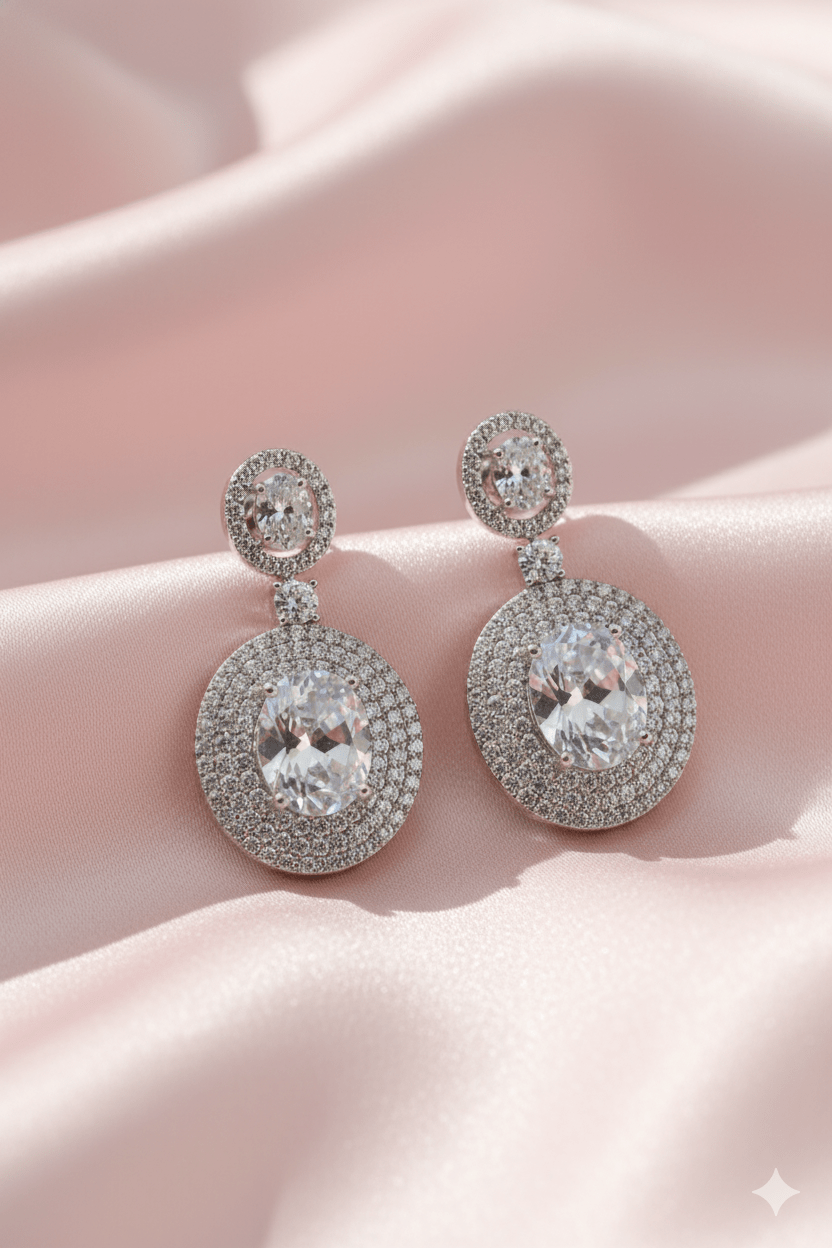 Classic Drop Earrings with Double CZ Halo - Maxiblink