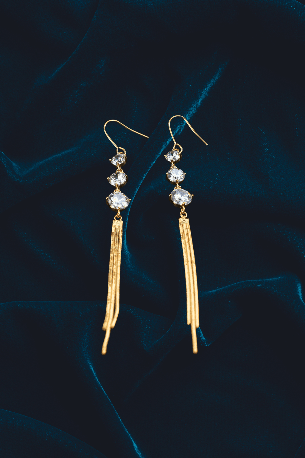 Crystal Chain Drop Earrings – Elegant Gold & CZ Design - Maxiblink
