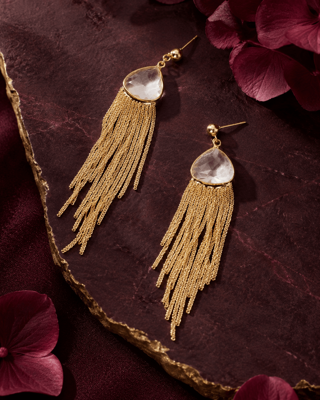 Crystal Teardrop Tassel Fringe Earrings - Maxiblink