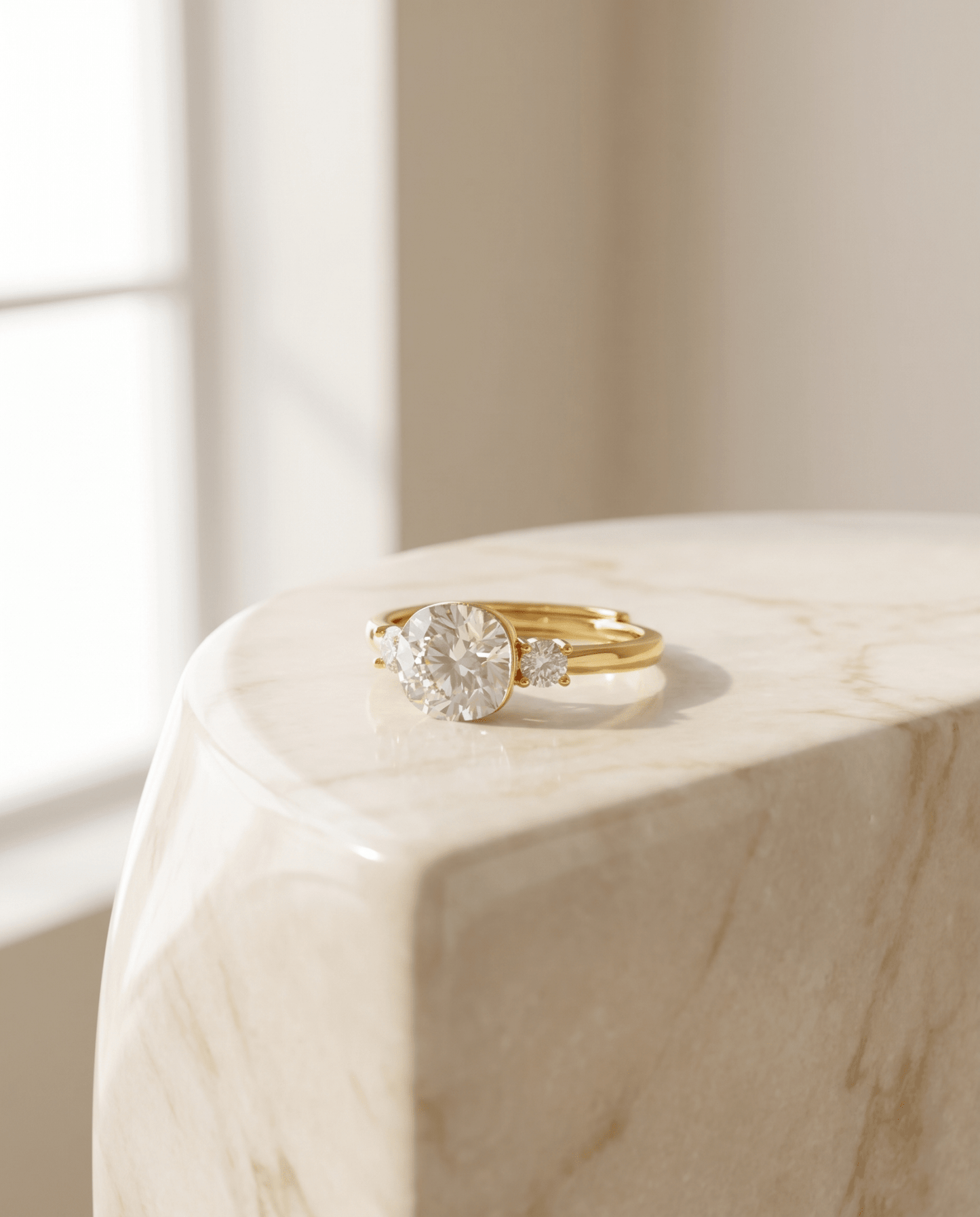 Cushion Crystal Three-Stone Ring, free-size open band — MaxiBlink gold-plated demi-fine jewellery
