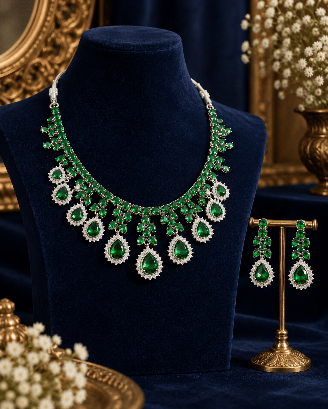 Emerald Cascade Bib Necklace Set - Maxiblink