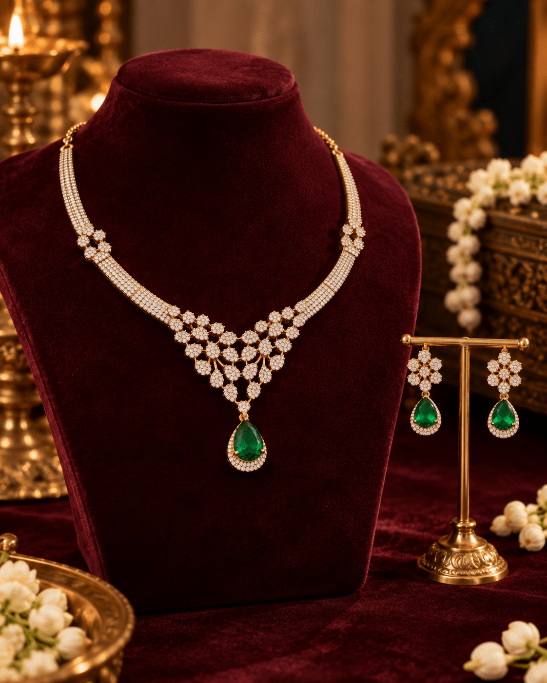 Emerald Drop Gold-Plated Choker Necklace Set - Maxiblink